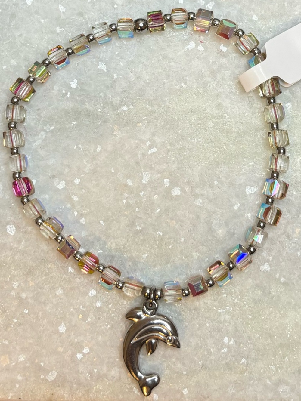 *ANKLET* Silver Dolphin with AB Sunset Crystal Stretchy Anklet - Picture 3 of 7